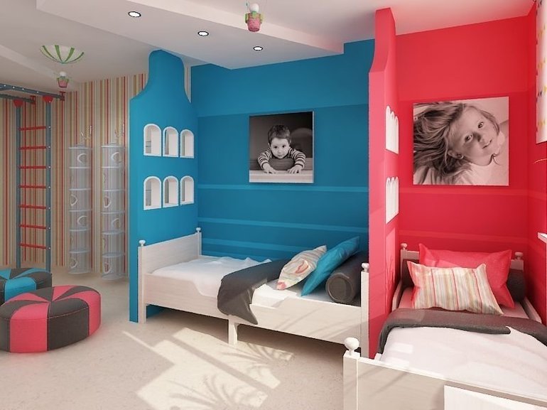  decorazione di una camera per bambini per un ragazzo e una ragazza